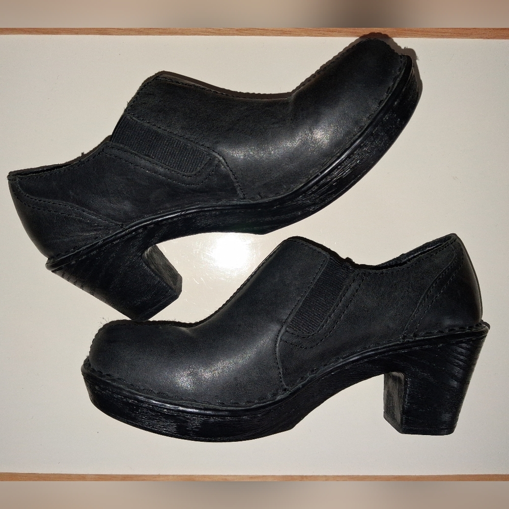 BORN Genuine SOFT Leather Clog Shoes - Black Slip On Side Zipper Womens Size 7.5 - Picture 6 of 16
